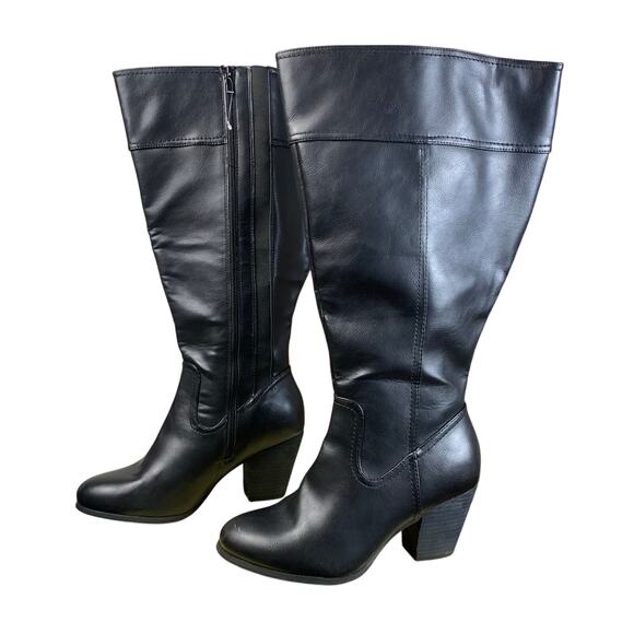Torrid Black Faux Leather Extra Wide Calf Tall Knee High Boots Size 10.5 NWOT - Picture 2 of 8